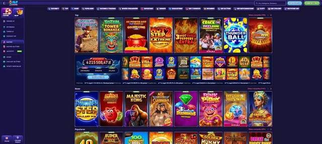 Lobby ALF Casino z kategoriami gier Top i Nowe oraz filtrami dostawców