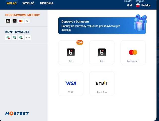 Metody wpłat Mostbet Casino dla Polski: BLIK, Visa, Mastercard i Bybit Pay
